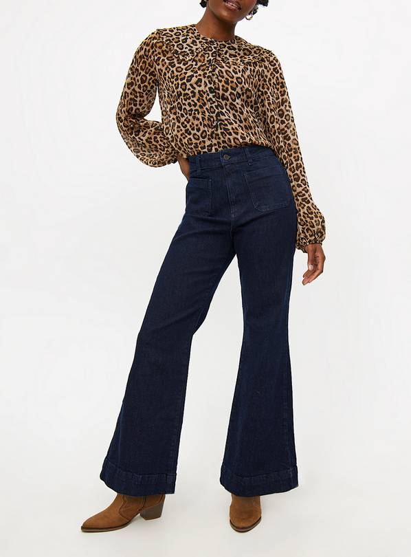 Dark Wash High Waisted Flared Denim Jeans 10R
